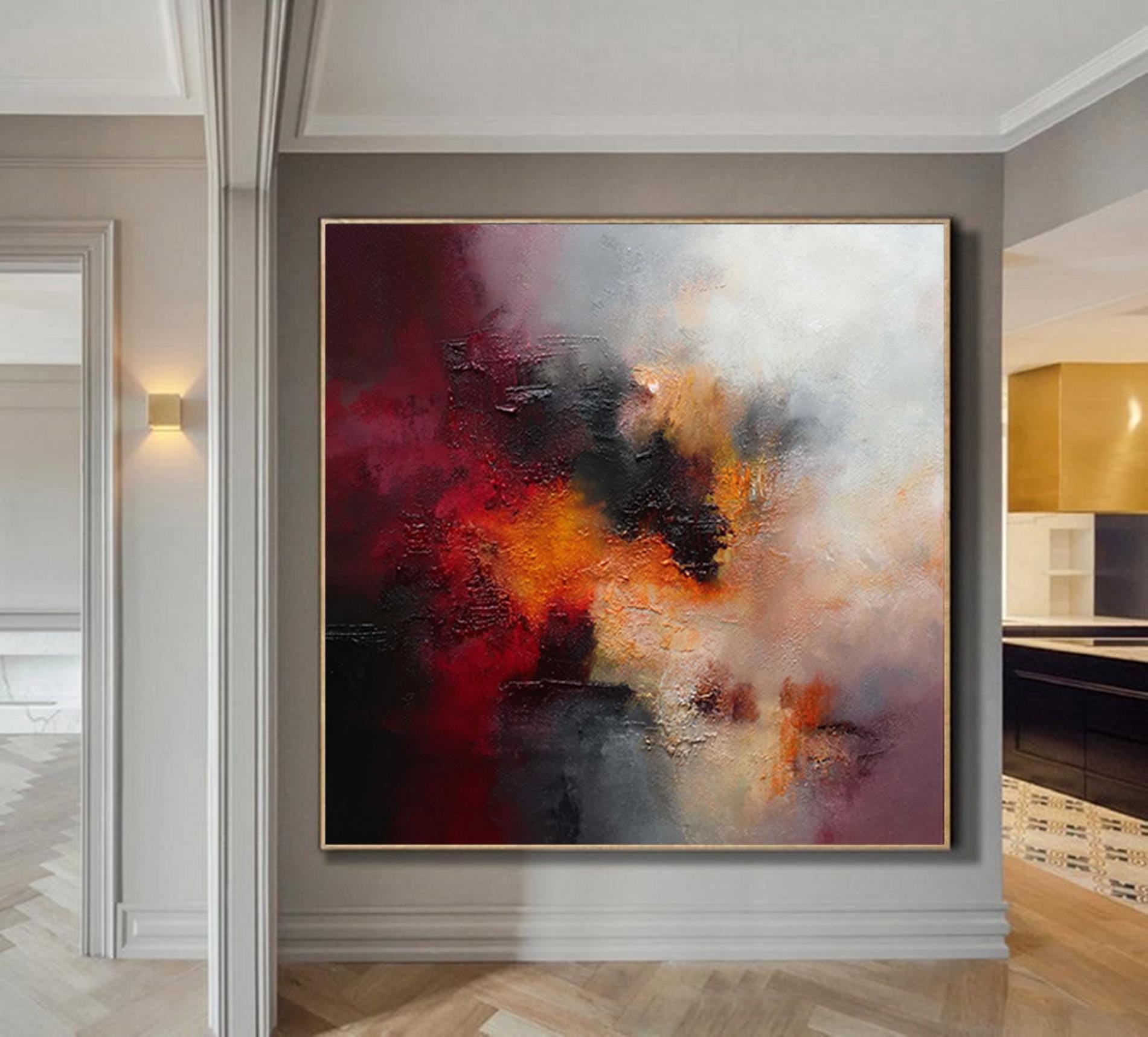 Oversized Abstract Red Gray Painting Original Acrylic Painting On Canvas Living Room Wall Art Custom Wall Art Home Decor Fancy Wall Art