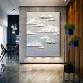 Original Hand Painted 3D Clouds Textured Painting,Wabi Sabi Abstract Wall Art, 3DCanvas for Neutral Minimalist Decor,Living Room Wall Art