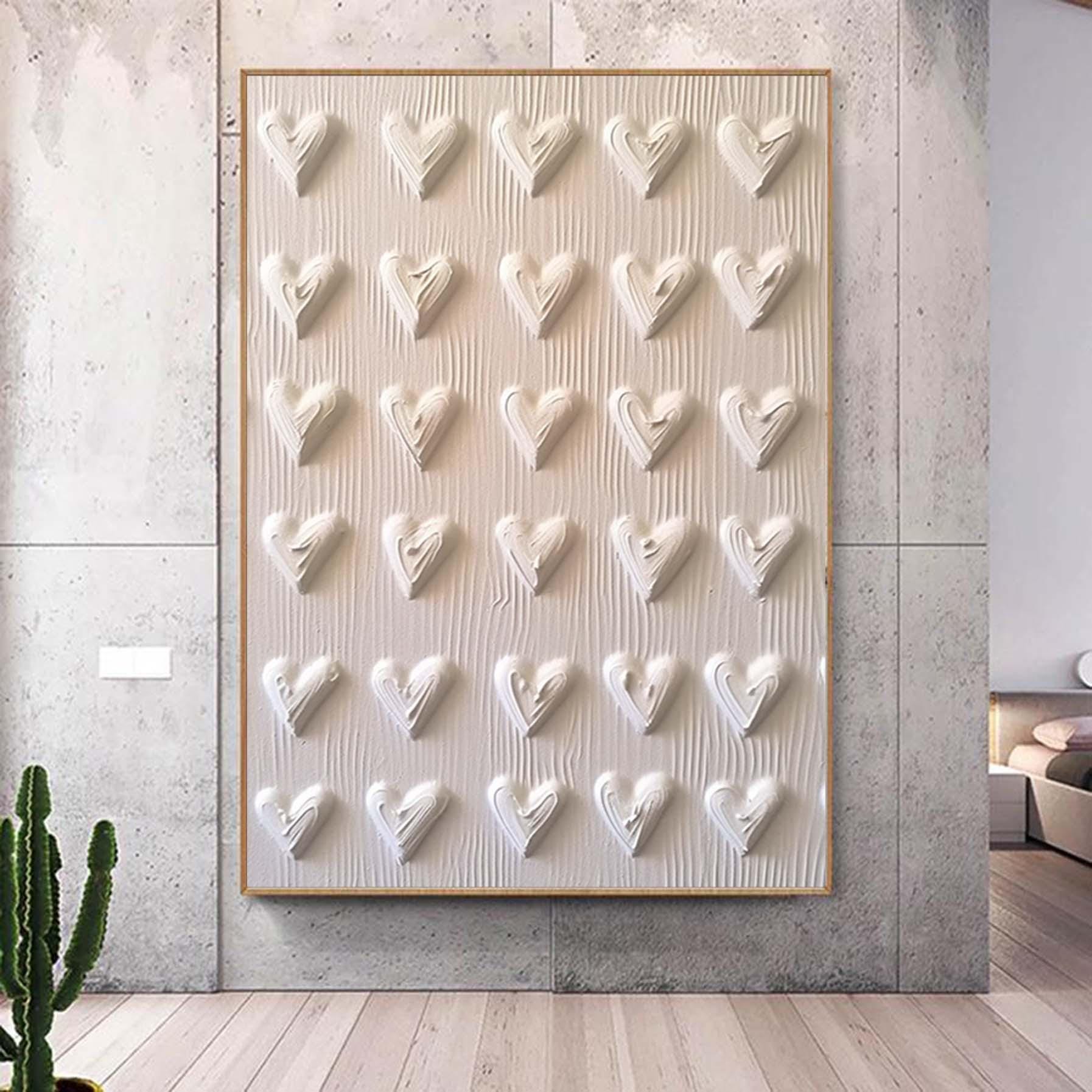 Love Heart Texture Painting 3D Plaster Texture Art Pure Beige Minimalist Wall Art Pure Beige Wall Decor Pure Beige Wabi-Sabi Texture Art