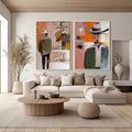 Mid Century Modern Abstract Cowboy Wall Art Set of 2 Large Canvas Painting Minimalist Western Decor