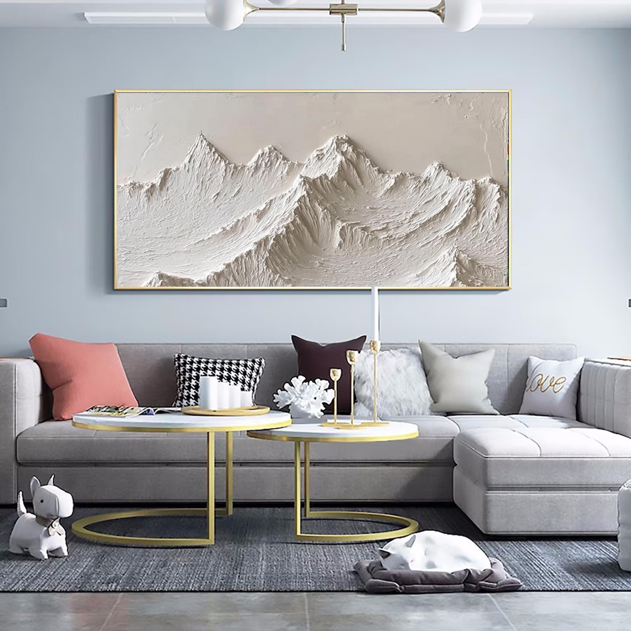 Pure White Abstract Landscape oversized Wall Art Large Impasto Mountains Painting Bed Room Artwork Textured Canvas Art Acrylic Painting