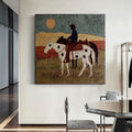 Large Textured Impasto Western Spirit Art Minimalist Cowboy with Starry Horse Painting Modern Farmhouse Wall Decor Olive Green Painting