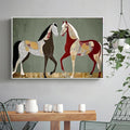 Abstract Patterned Horse Painting Two Horses Facing Each Other Wall Art Modern Farmhouse Decor Sage Green Canvas Unique Equestrian Home Gift