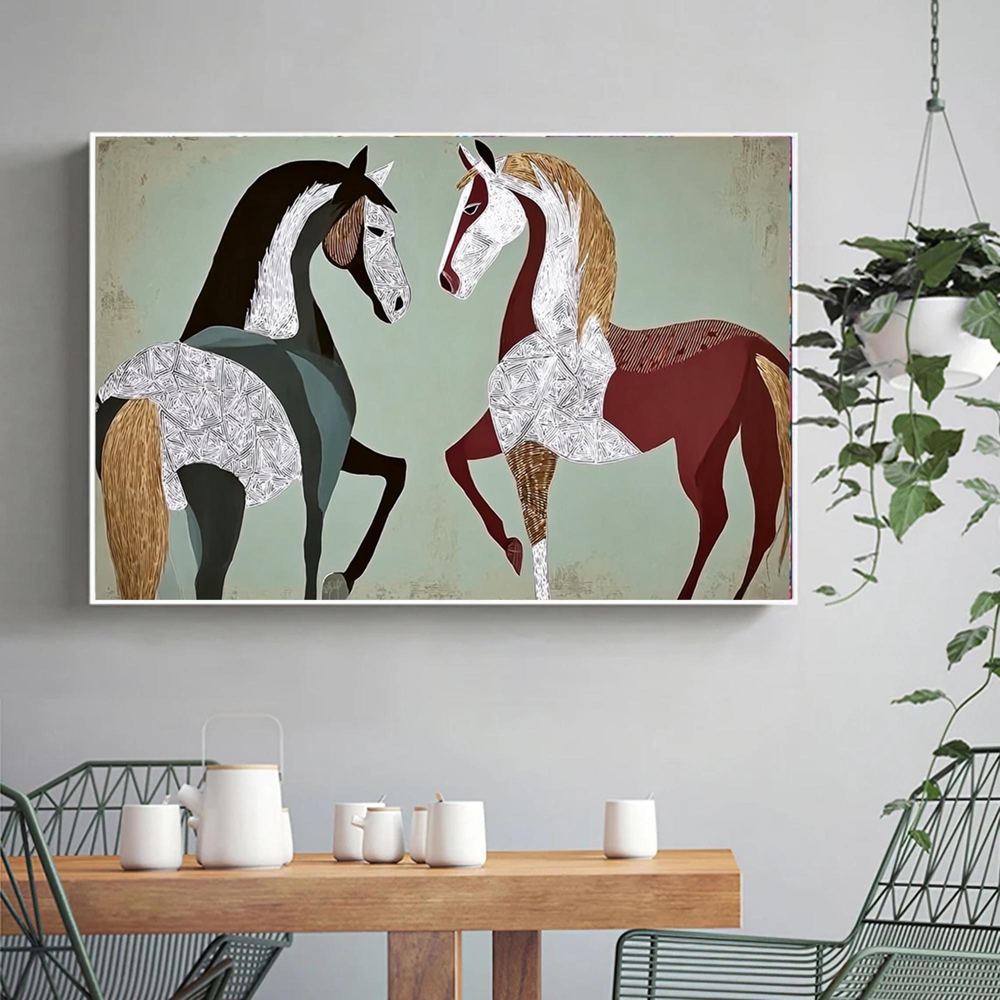 Large Textured Horse Painting Framed Earthy Tone Animal Wall Art Original Contemporary Equestrian Decor