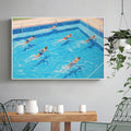 People Swimming in Pool Art Minimalist Swimming Painting Blue Texture Painting Blue Texture Art Swimmers Gift Art Fashion Summer Wall Art