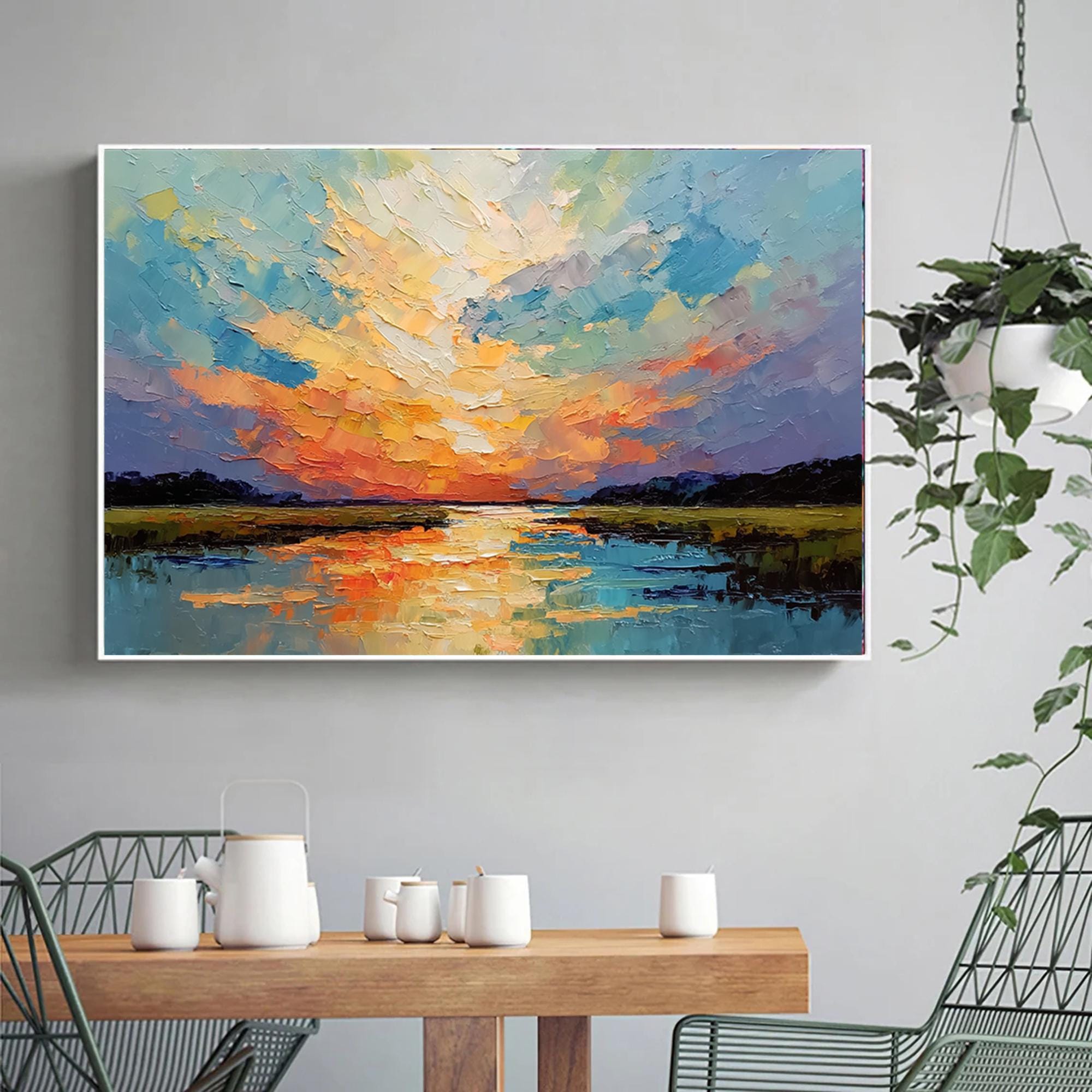 Large Textured Sky Paintings,Sunraise and Cloud Wall Art,textured abstract wall art,Modern Decorative Paintings,Impressionism Abstract