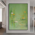Extra Large Spring Season Painting,Large Floral in Pond Textured Painting,Oversized Minimalist Abstract Wall Art for Home