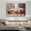 Abstract Market Street Scene Wall Art,Custom Textured Painting,Palette Knife Impressionism Modern Artwork,Living Room Decorative Wall Art
