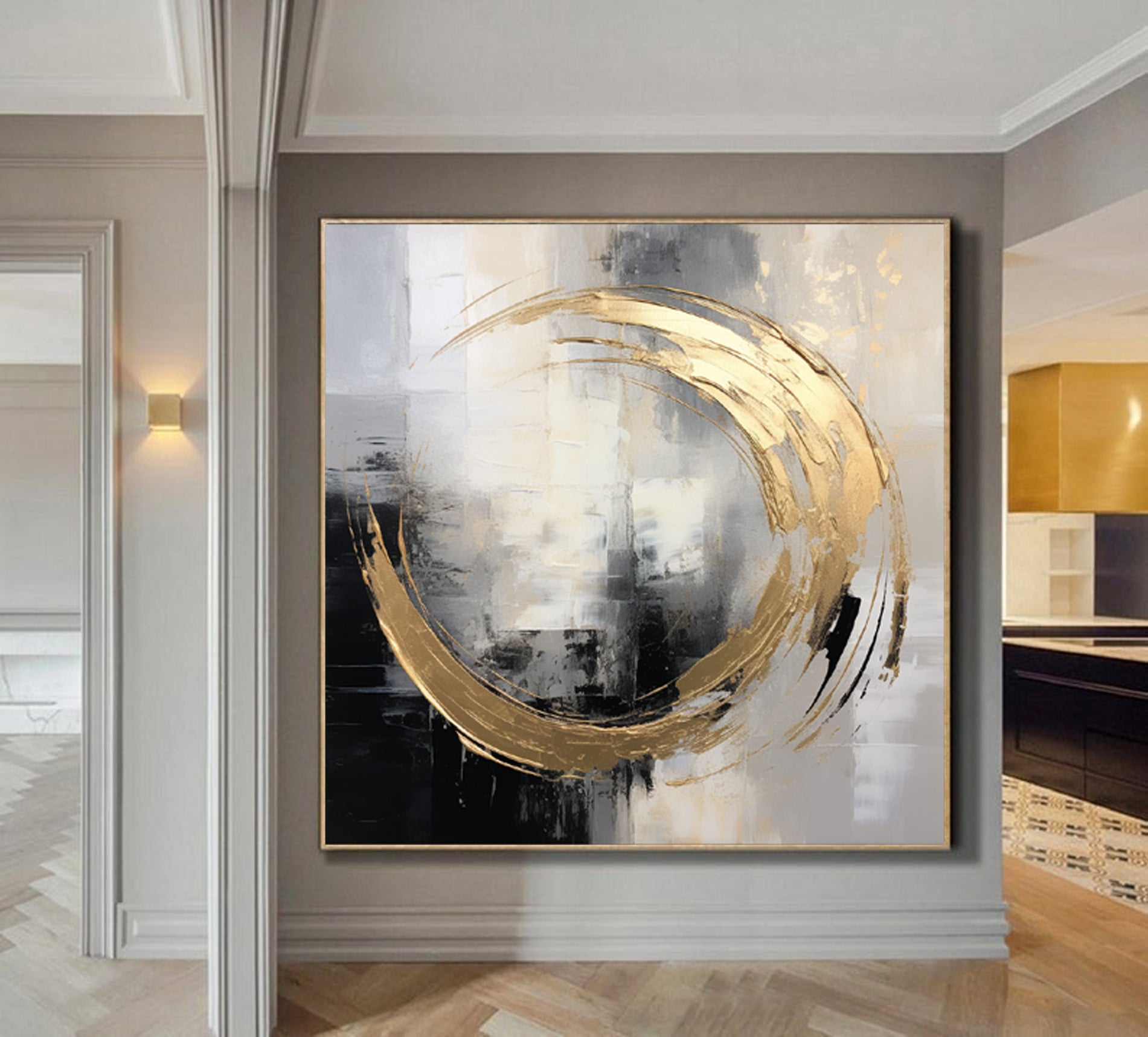 Modern Abstract Gray Gold Wall Art Decorative Painting #u1029