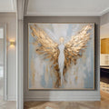 Extra large angel wings wall art painting,modern gray gold figurative abstract #u1069