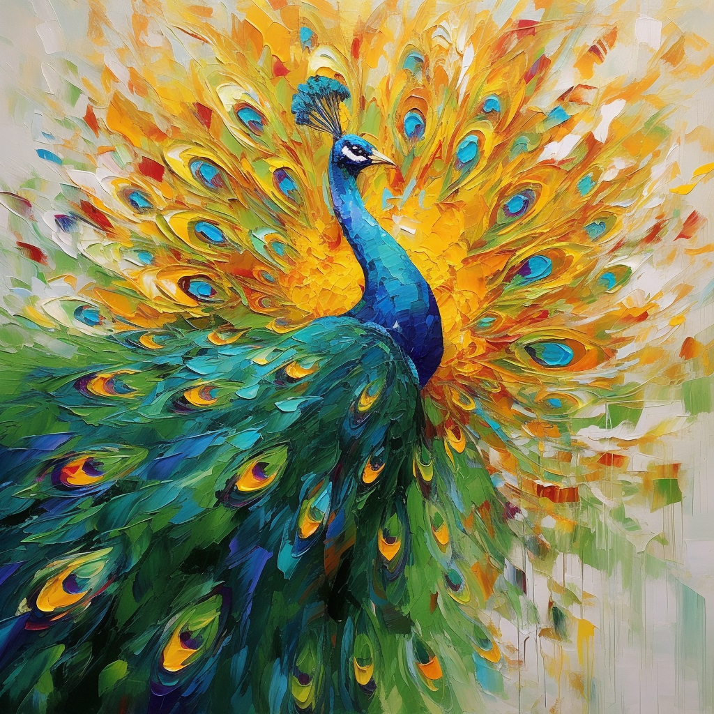 Palette Kinfe Peacock Wall Art,Original Animal Painting On Canvas,Impressionism Wall Décor,Abstract Modern Painting, Extra Large Wall Art