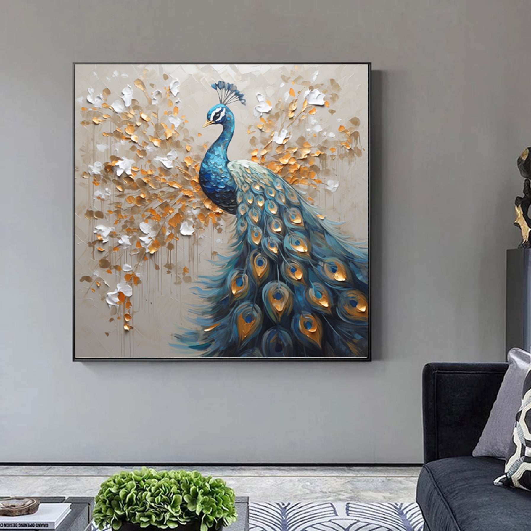 Original Abstract Peacock Wall Art Painting #u867